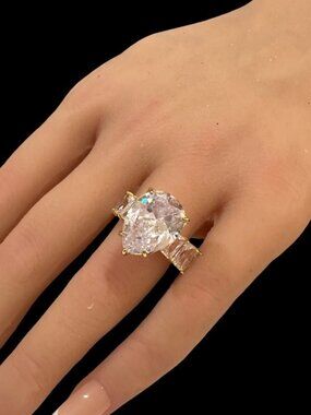 Gold-Tone Simulated Pear-Cut Ring With Side Stones Size 8